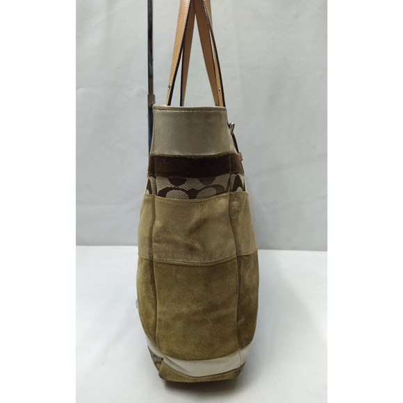 Coach Patchwork Multicolor Canvas Leather Suede Zipper Closure Tote Bag - Picture 14 of 16